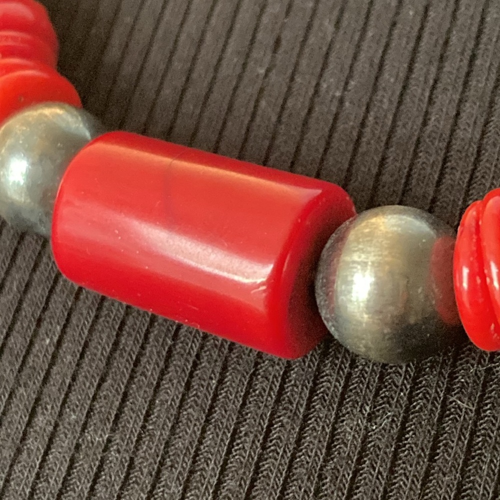 Vintage Sterling & Coral FD Necklace - Picture 3 of 6